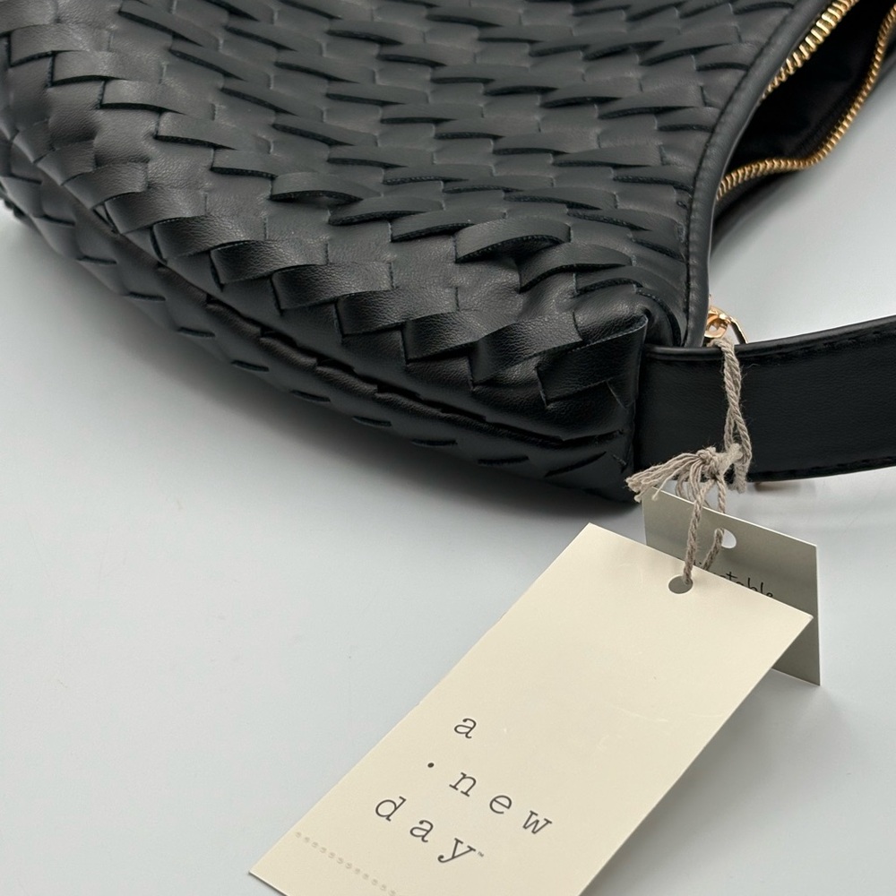 A New Day Black Woven Hobo Handbag - Adjustable Gold Buckle Strap - NWT - Picture 9 of 9